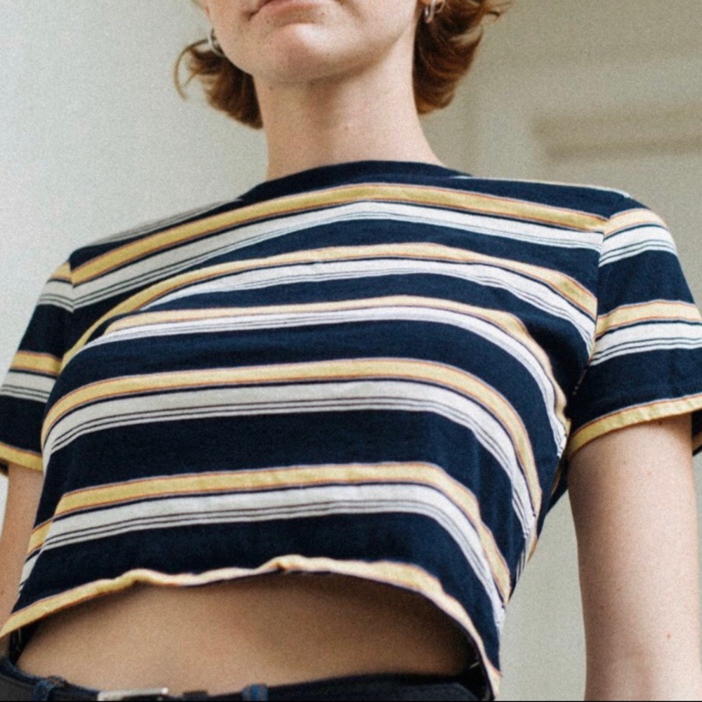 brandy melville navy and yellow striped crop top